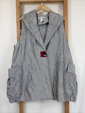 NWT Moonlight Gray Pockets 1 Button Closure Crinkle Long Vest #1424 Size XL